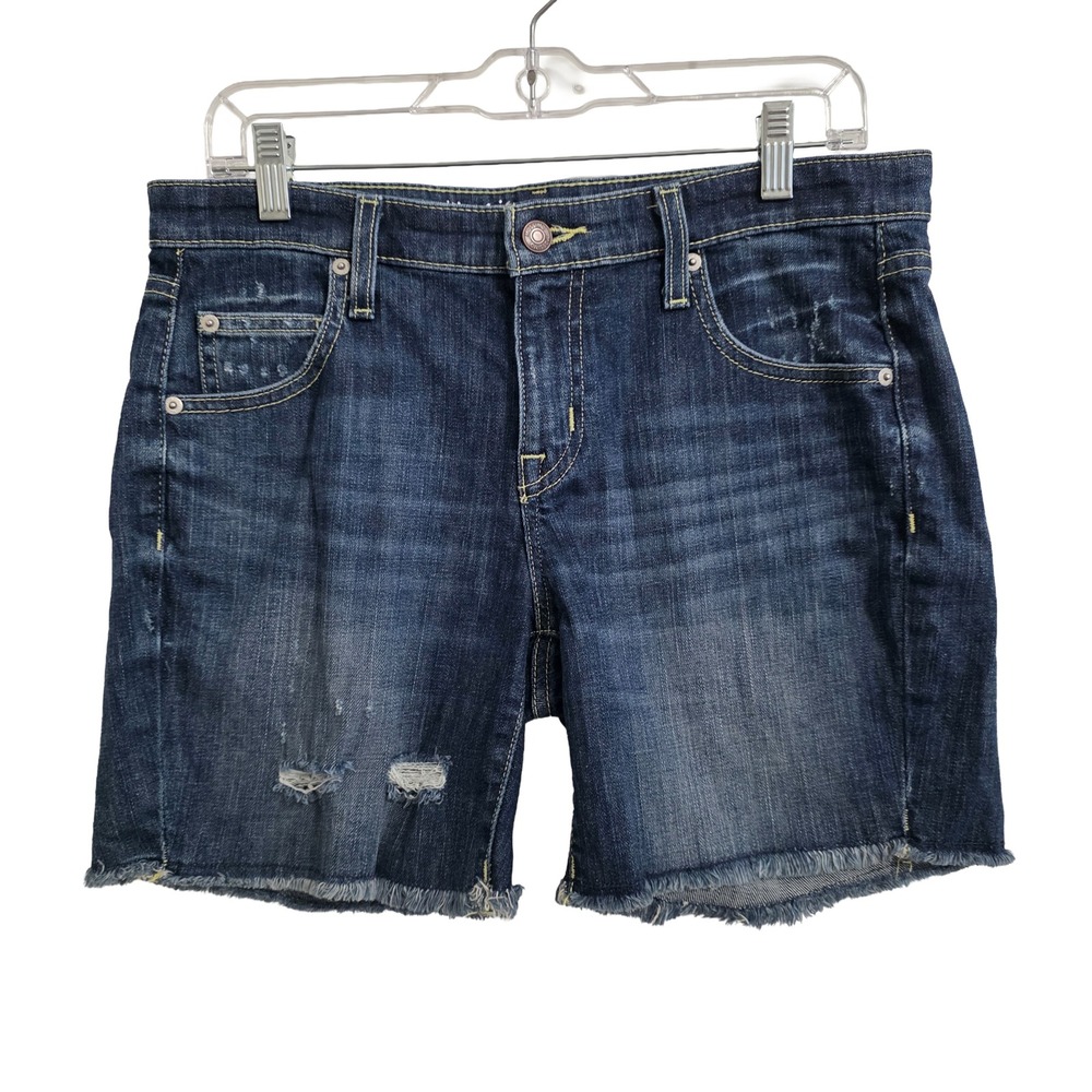 Mossimo Denim Stretch Boyfriend Shorts Distressed Raw Hem Women's Size 6 EUC